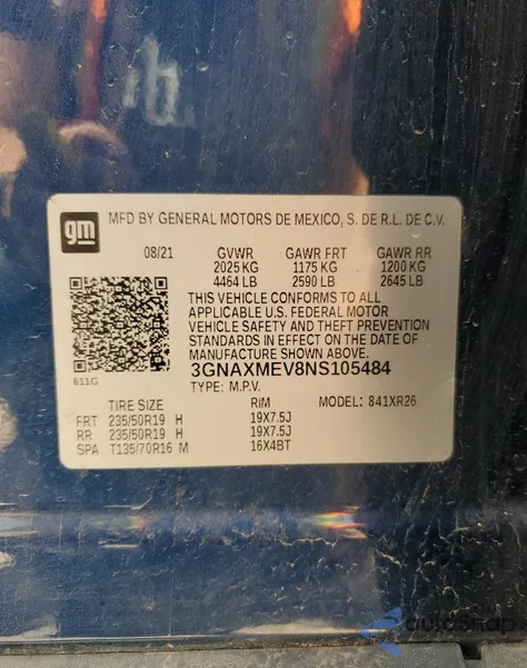 2022 Chevrolet Equinox Rs z USA, uszkodzony, nr VIN 3GNAXMEV8NS105484